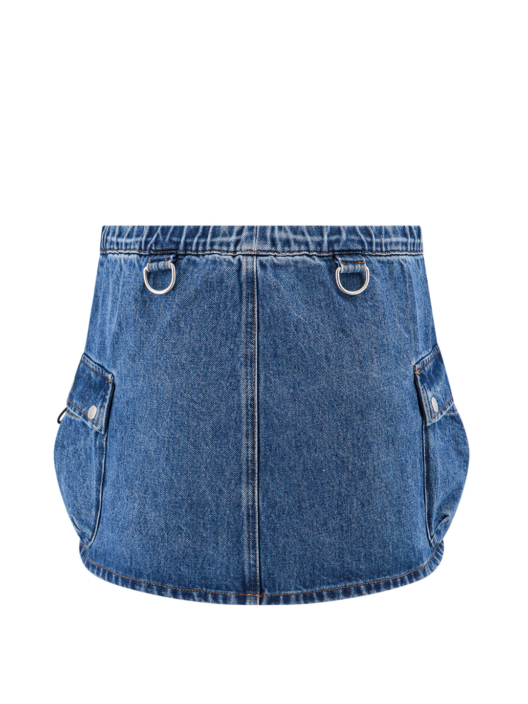 Denim skirt with frontal logo patch