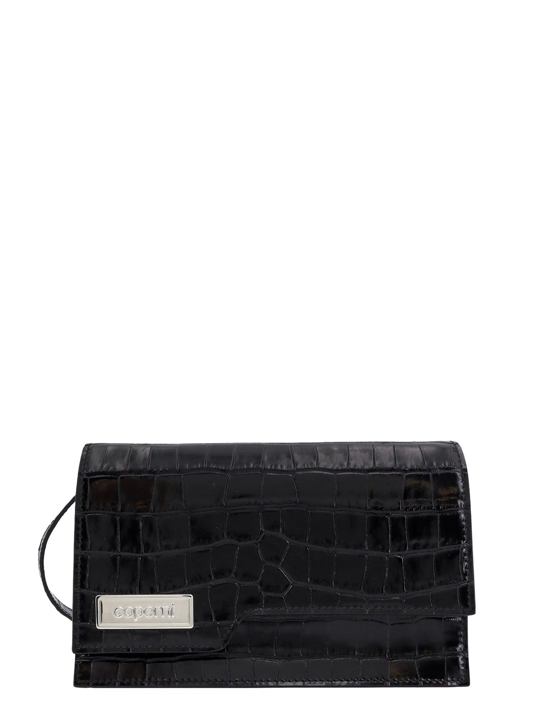 Croco leather clutch with frontal logo patch