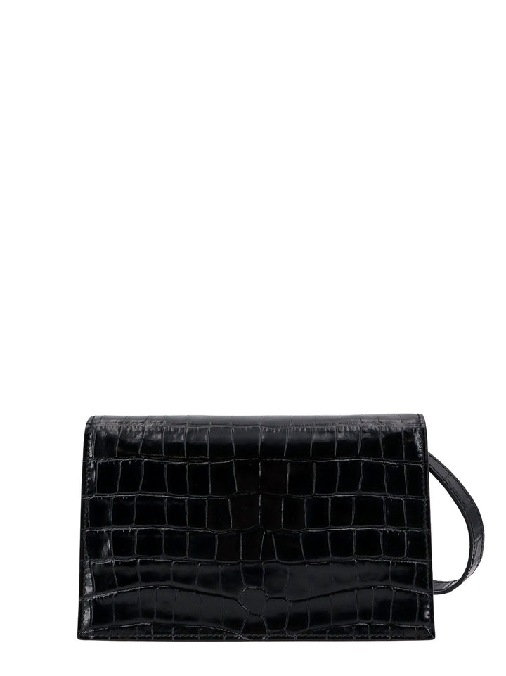 Croco leather clutch with frontal logo patch