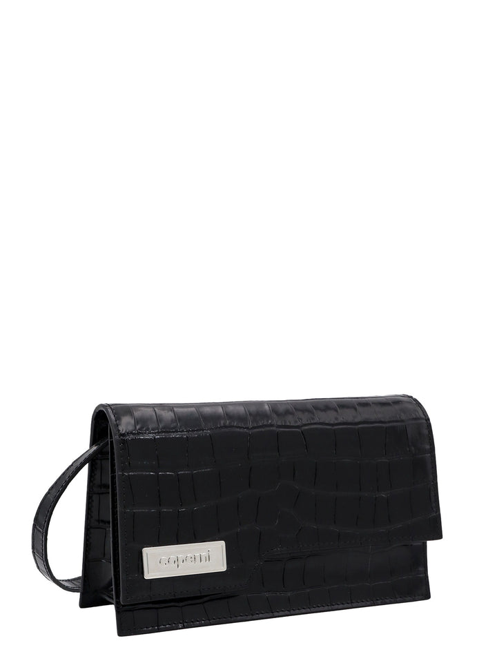 Croco leather clutch with frontal logo patch