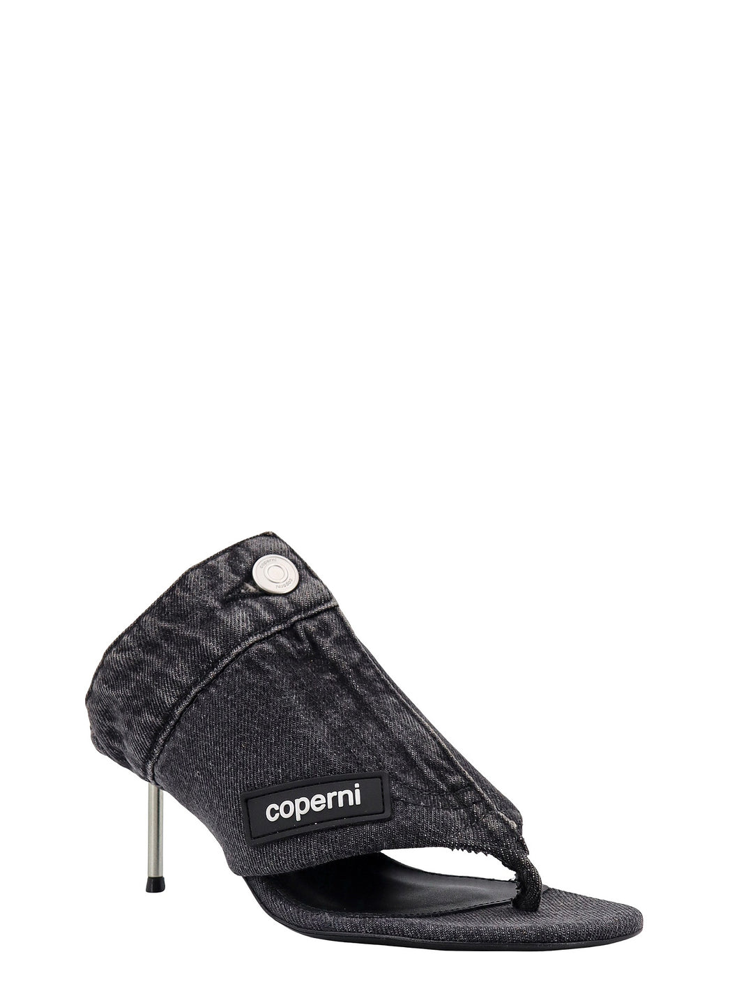 Denim sandals with logo patch