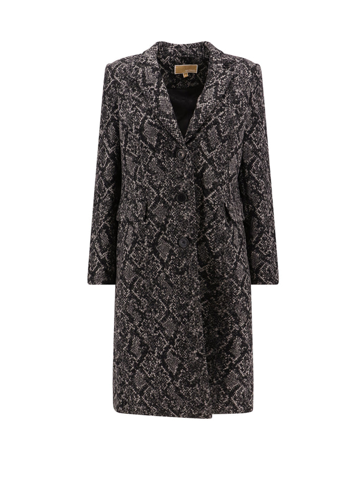 Wool blend coat with python print