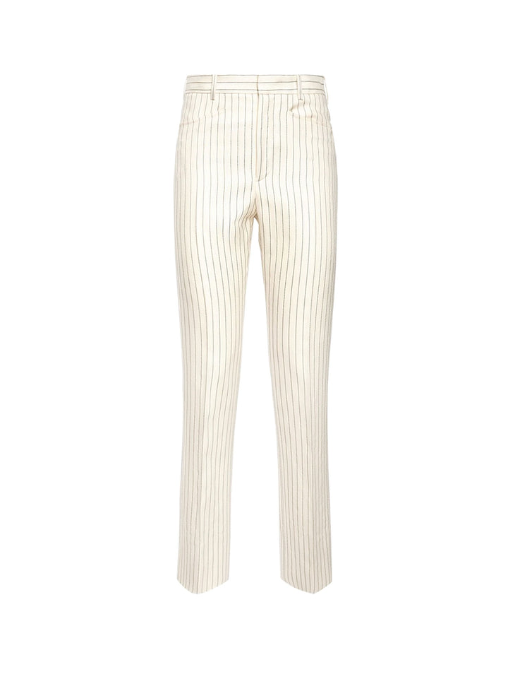 Wool and silk trouser with striped motif