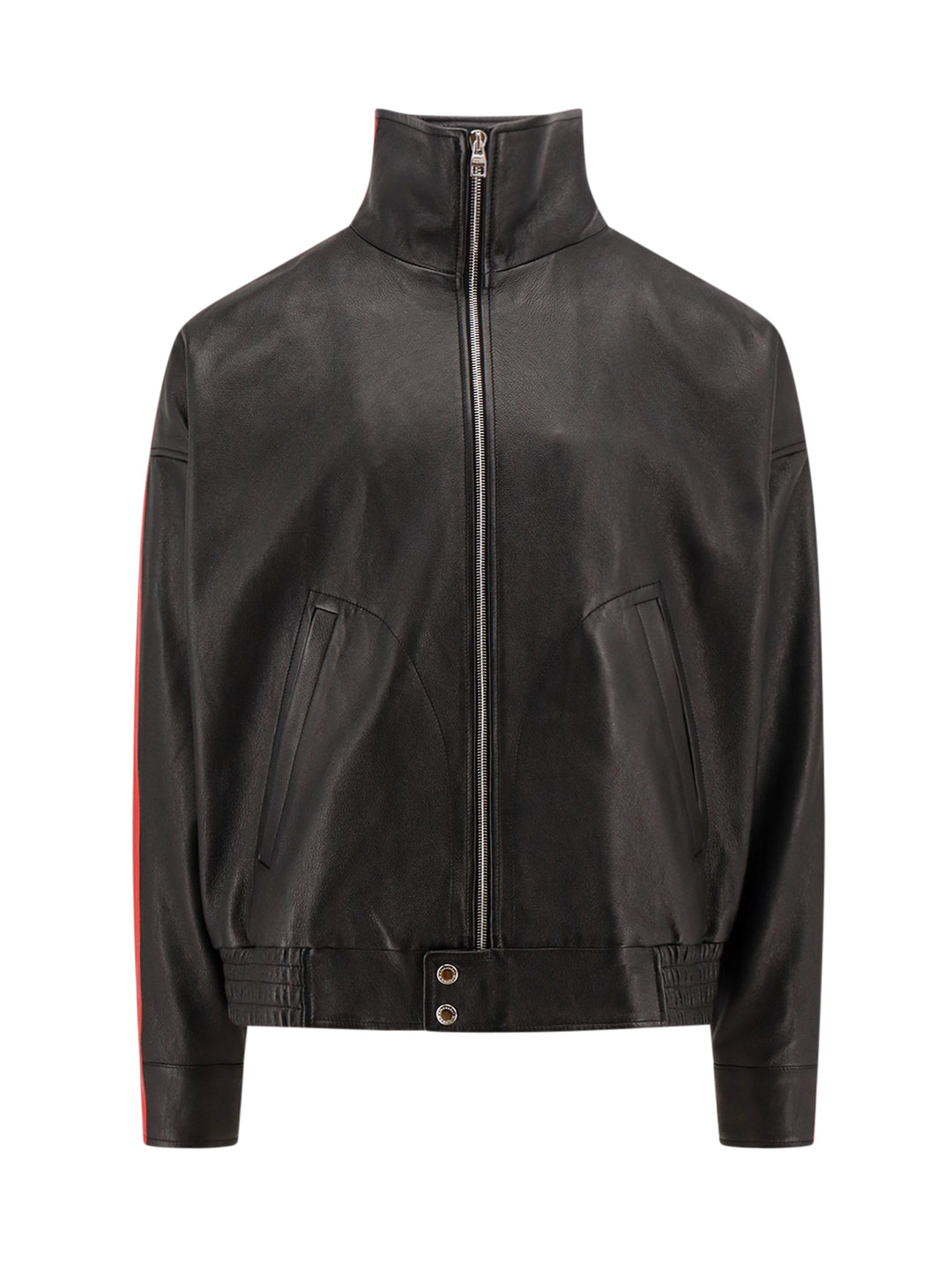 Leather jacket with contrasting bands