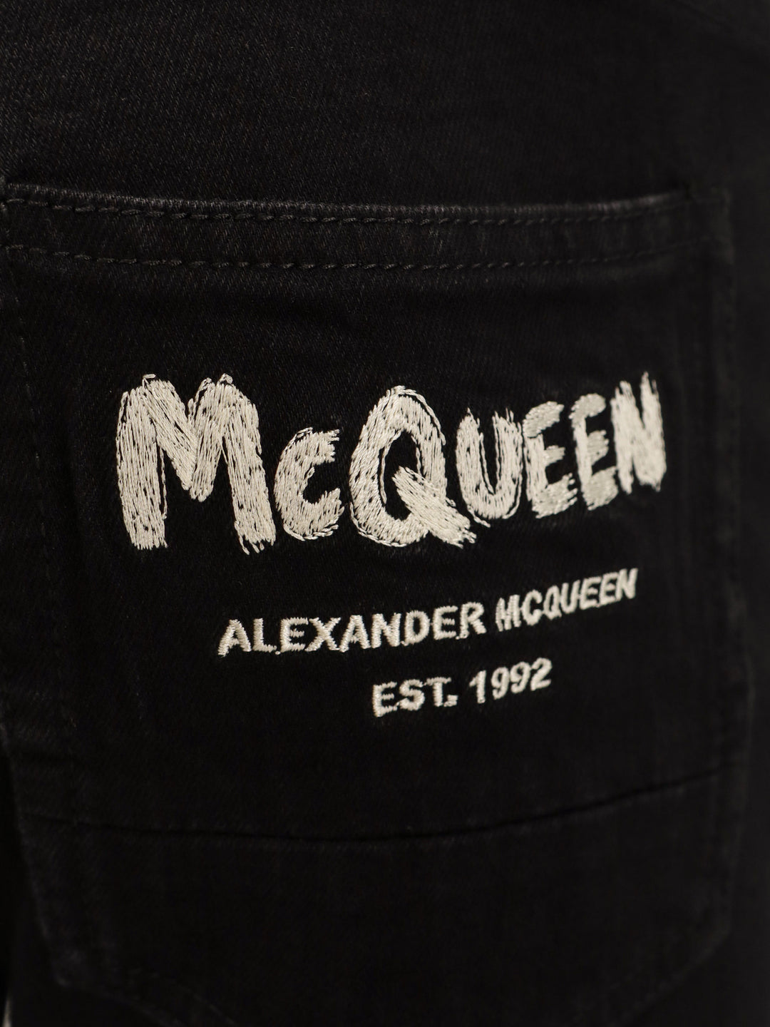 Stretch cotton trouser with McQueen Graffiti logo