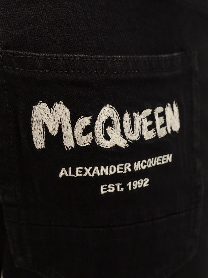 Stretch cotton trouser with McQueen Graffiti logo