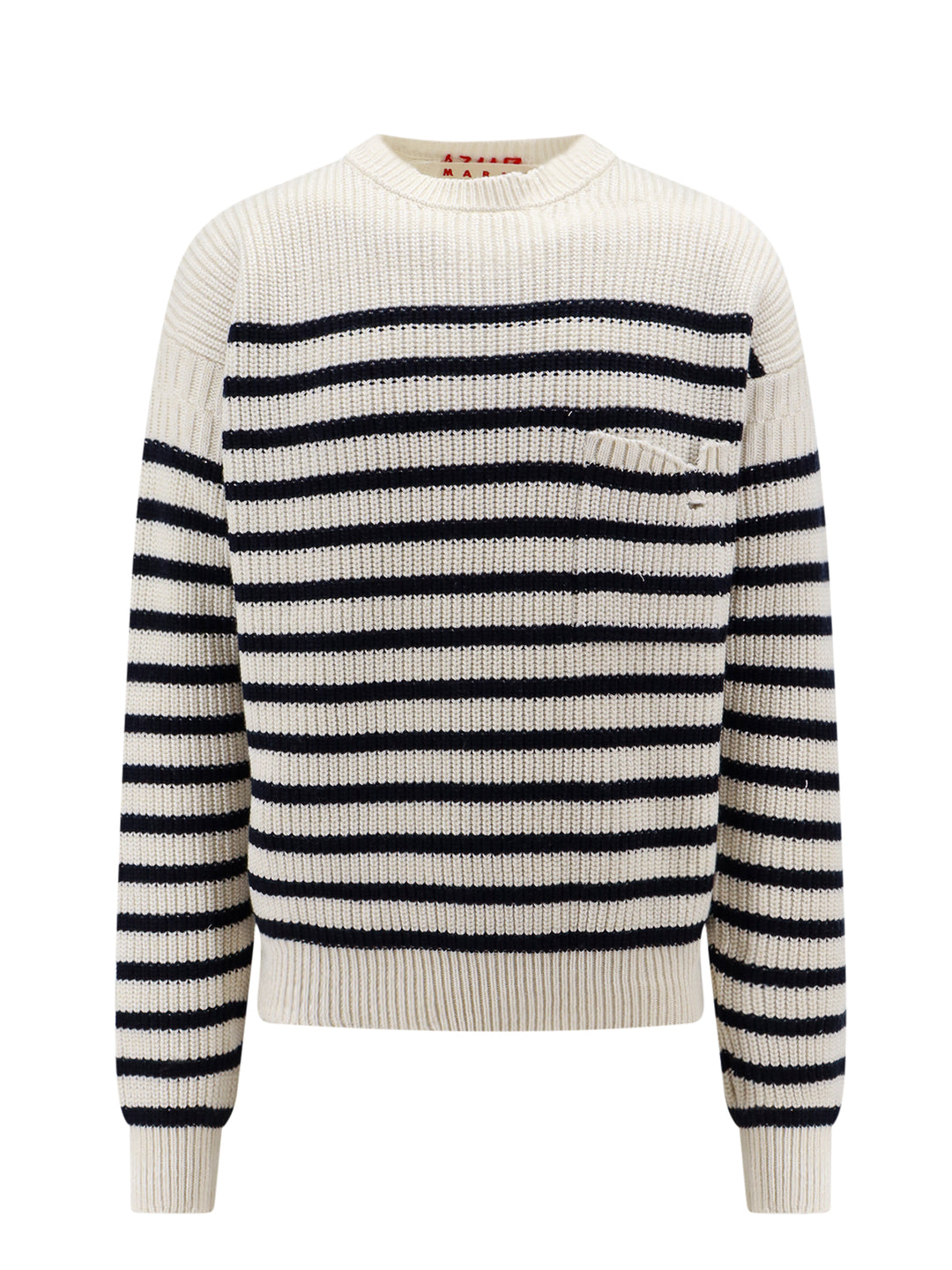 Virgin wool sweater with striped motif