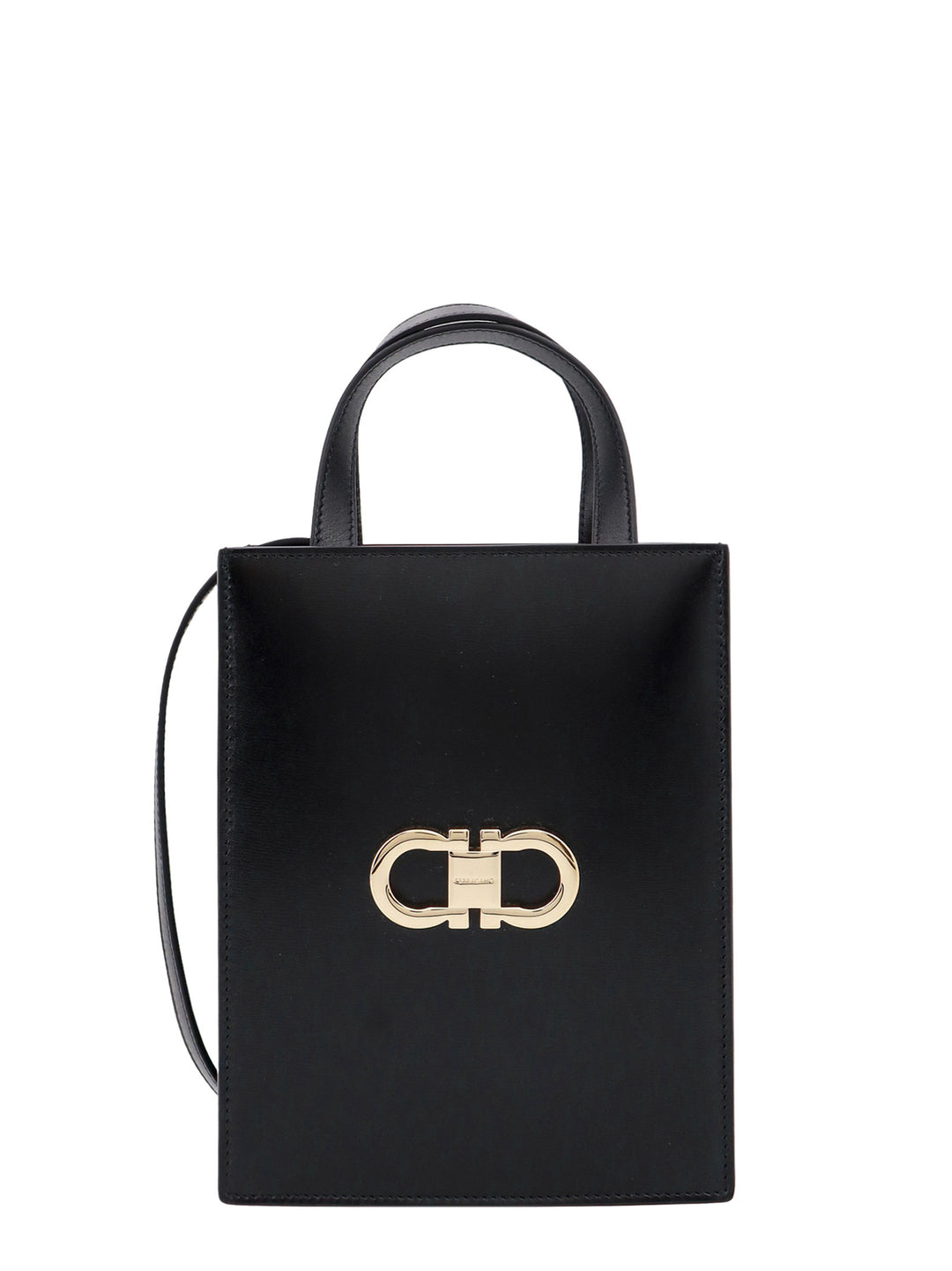 Leather handbag with Gancini metal logo