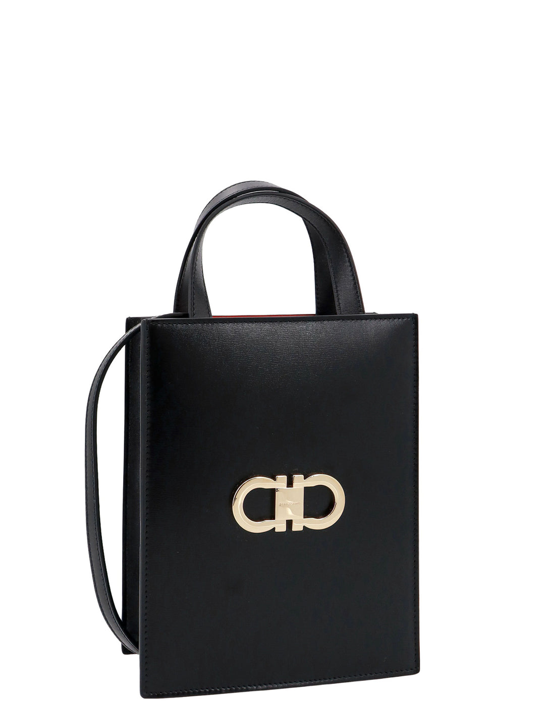 Leather handbag with Gancini metal logo