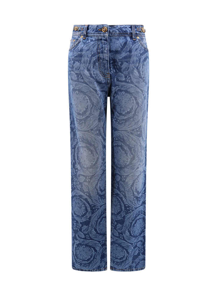 Jeans with Baroque laser print and Medusa details