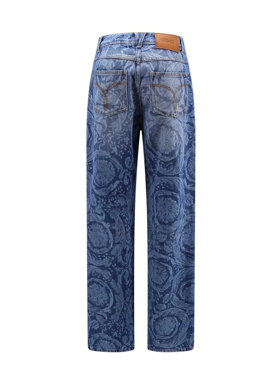 Jeans with Baroque laser print and Medusa details