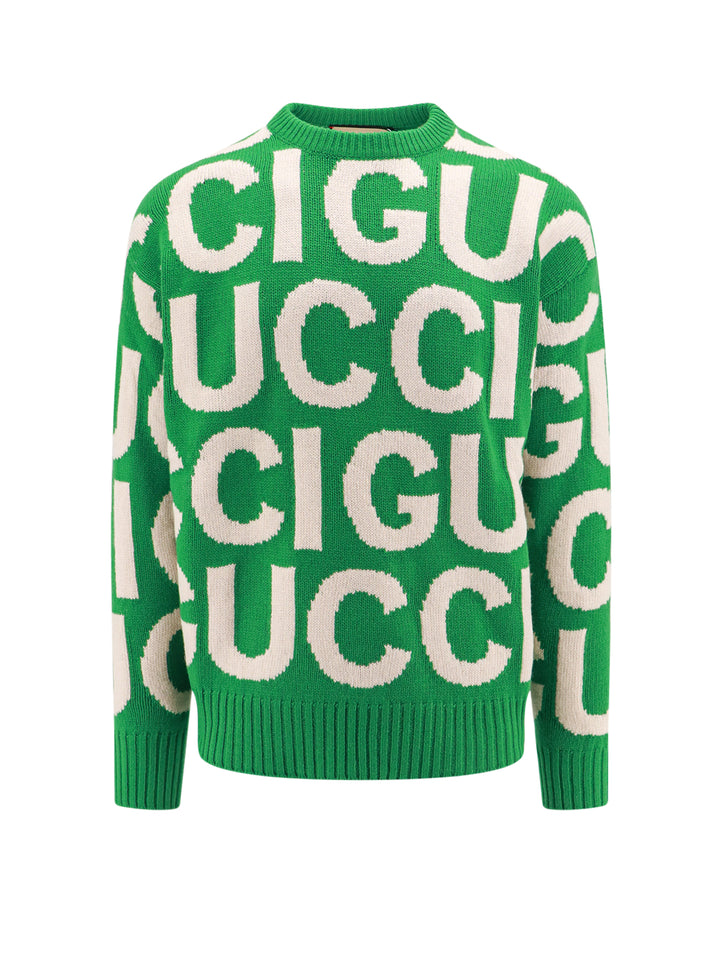 Wool sweater with all-over logo