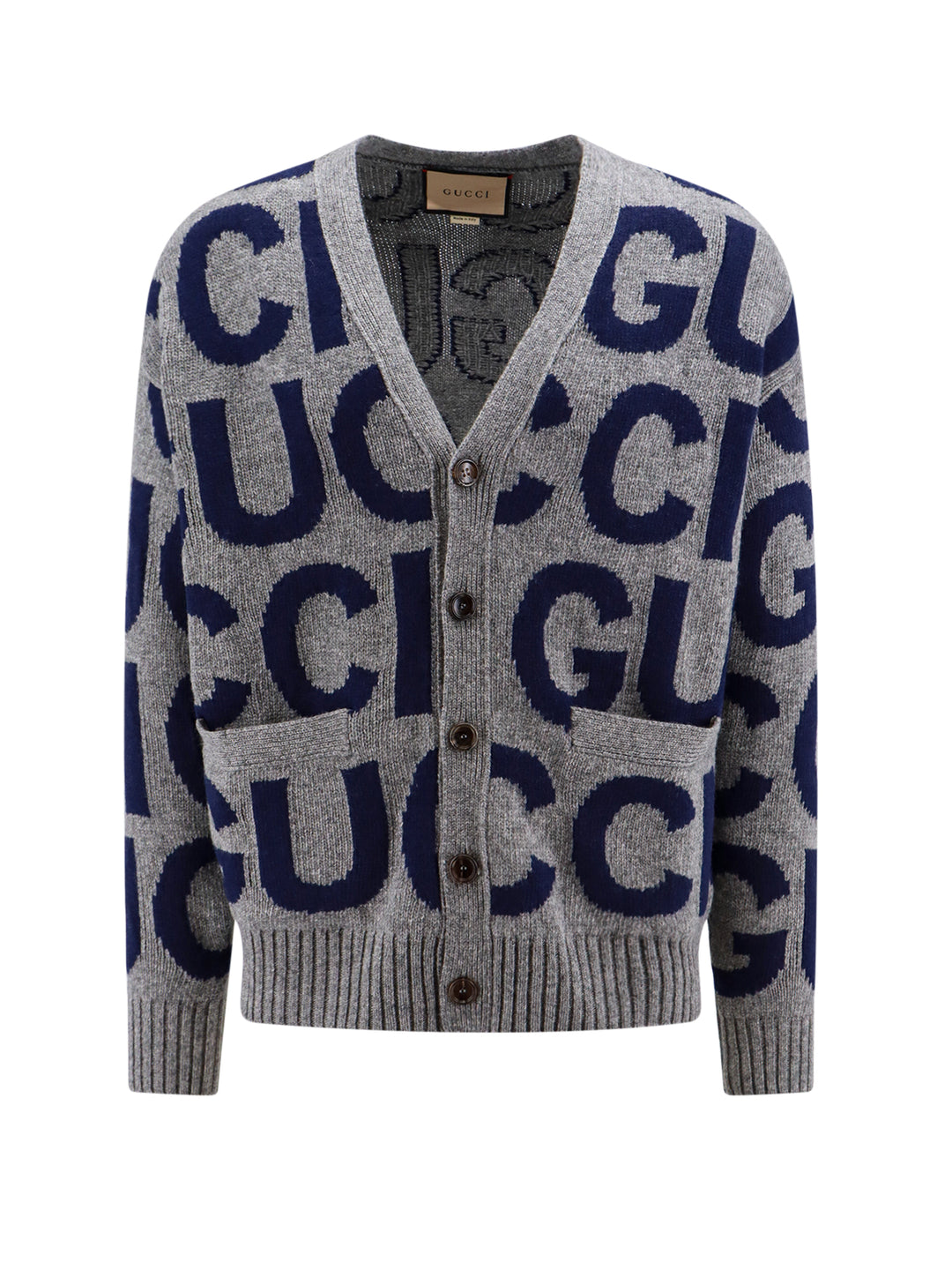 Wool cardigan with all-over logo