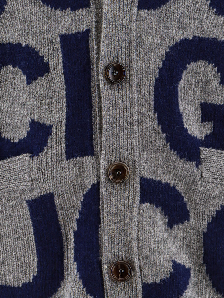 Wool cardigan with all-over logo