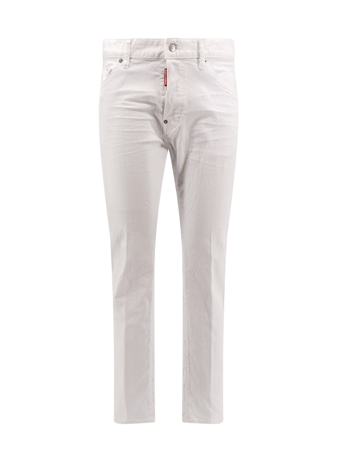 Stretch cotton trouser with leather logo patch