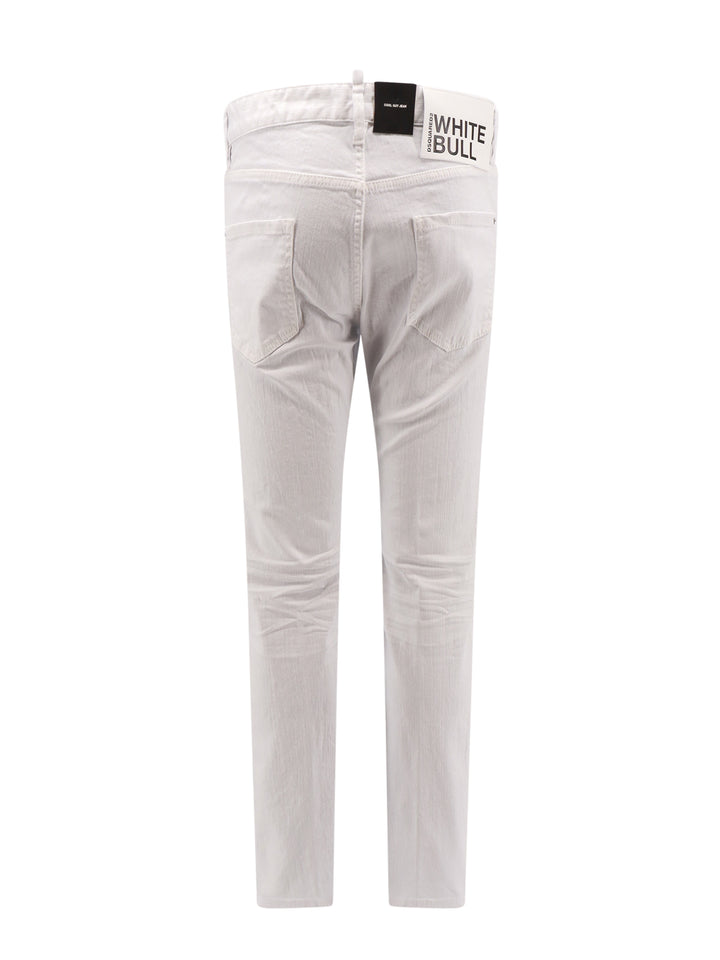 Stretch cotton trouser with leather logo patch