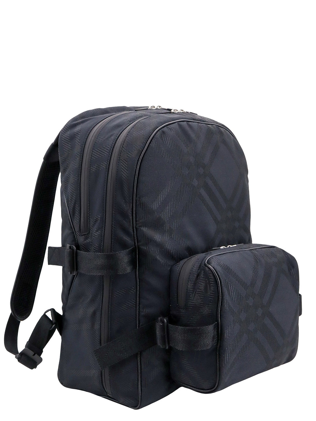 Nylon and leather backpack with check motif