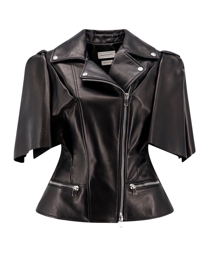 Sleeveless leather jacket with Knotted Drapery