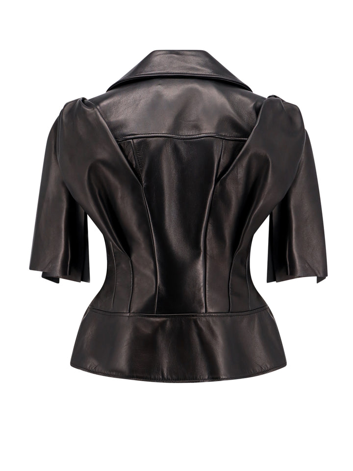 Sleeveless leather jacket with Knotted Drapery