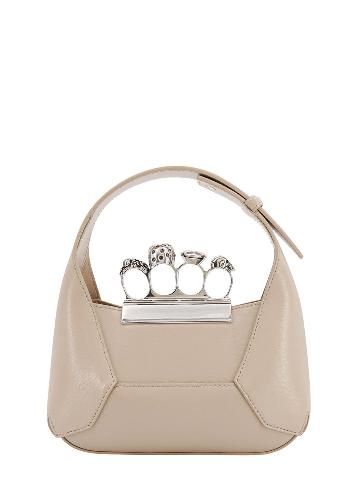 Leather handbag with  Swarovski crystals rings