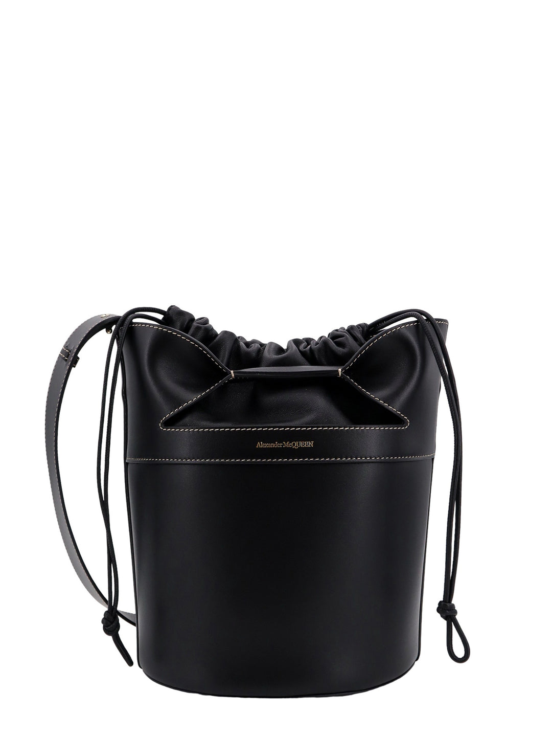 Leather bucket bag with logo print