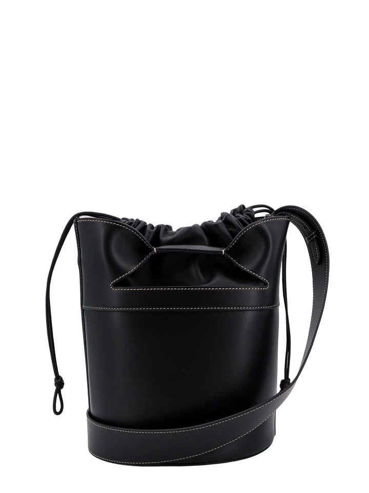 Leather bucket bag with logo print