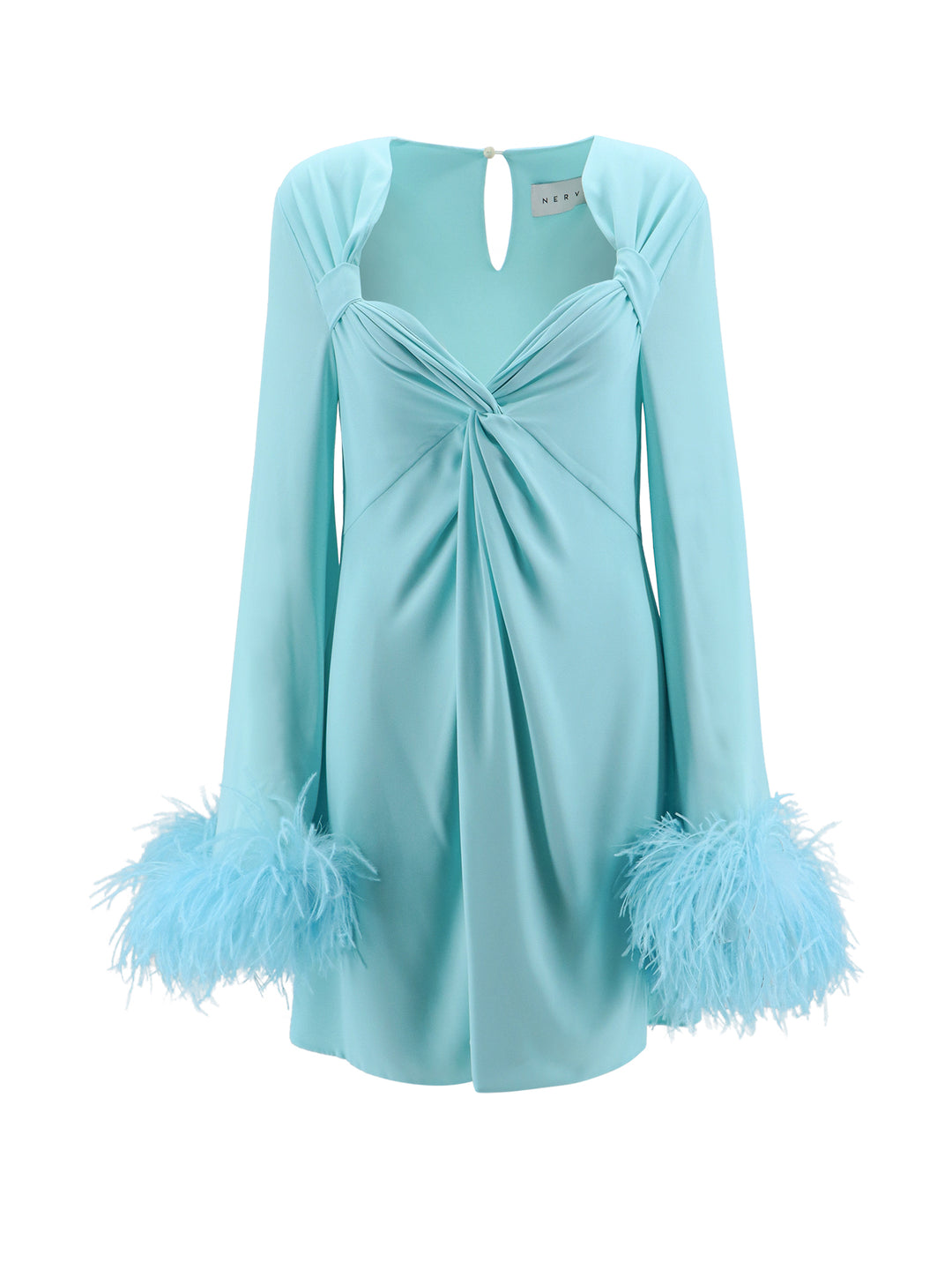 Dress with natural feathers with knot on the front