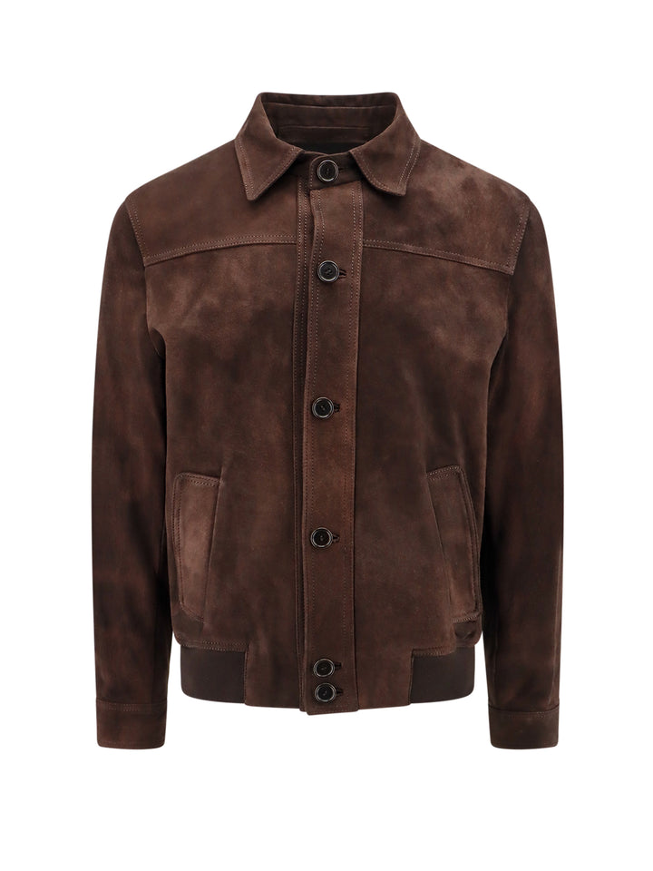 Suede jacket with stitched profiles