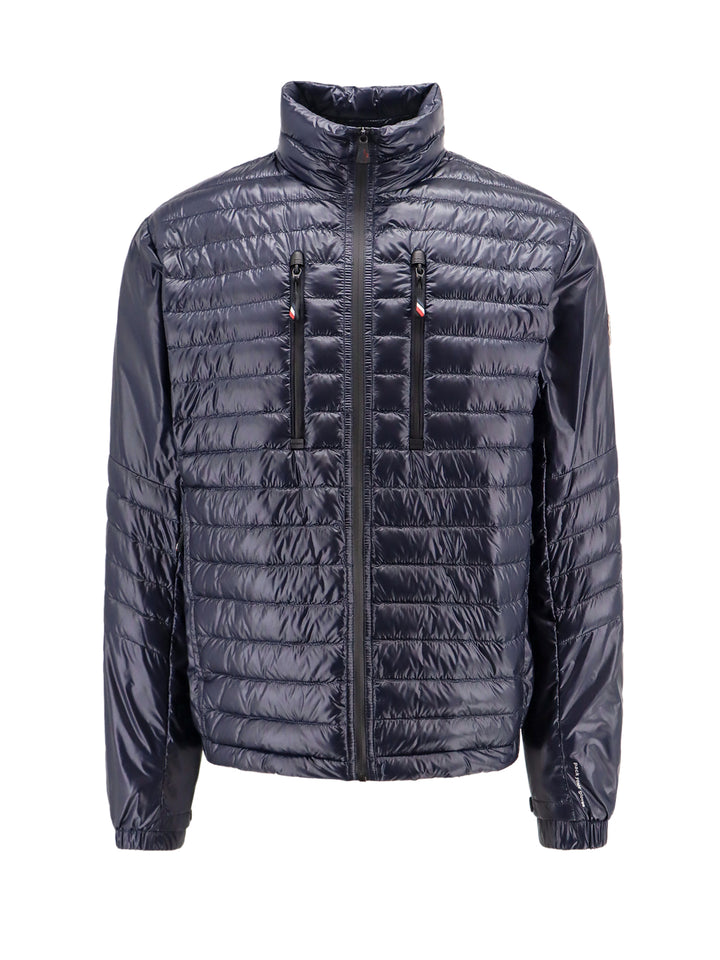 Padded and quilted nylon jacket with logo patch