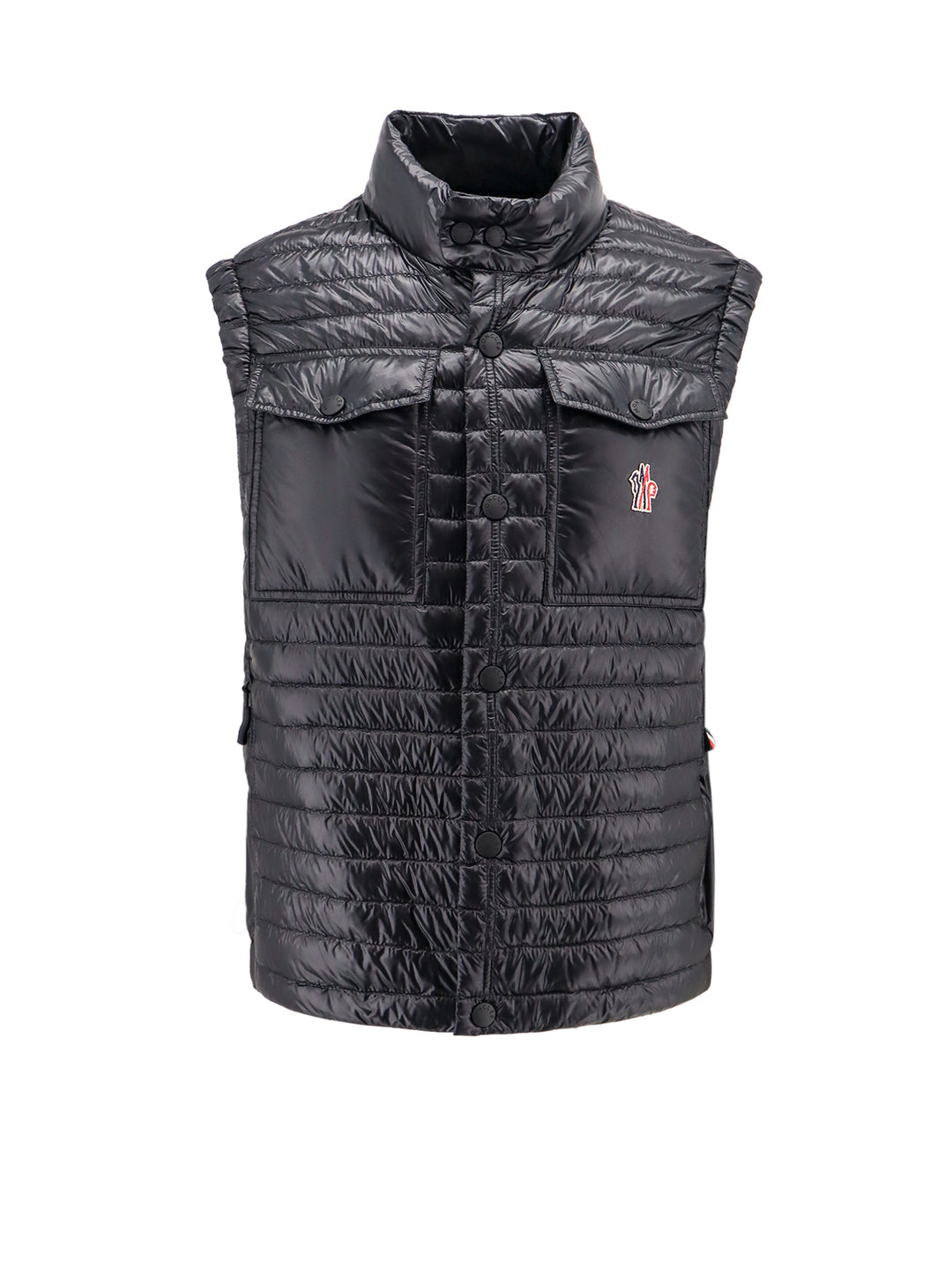 Padded and quilted sleeveless nylon jacket