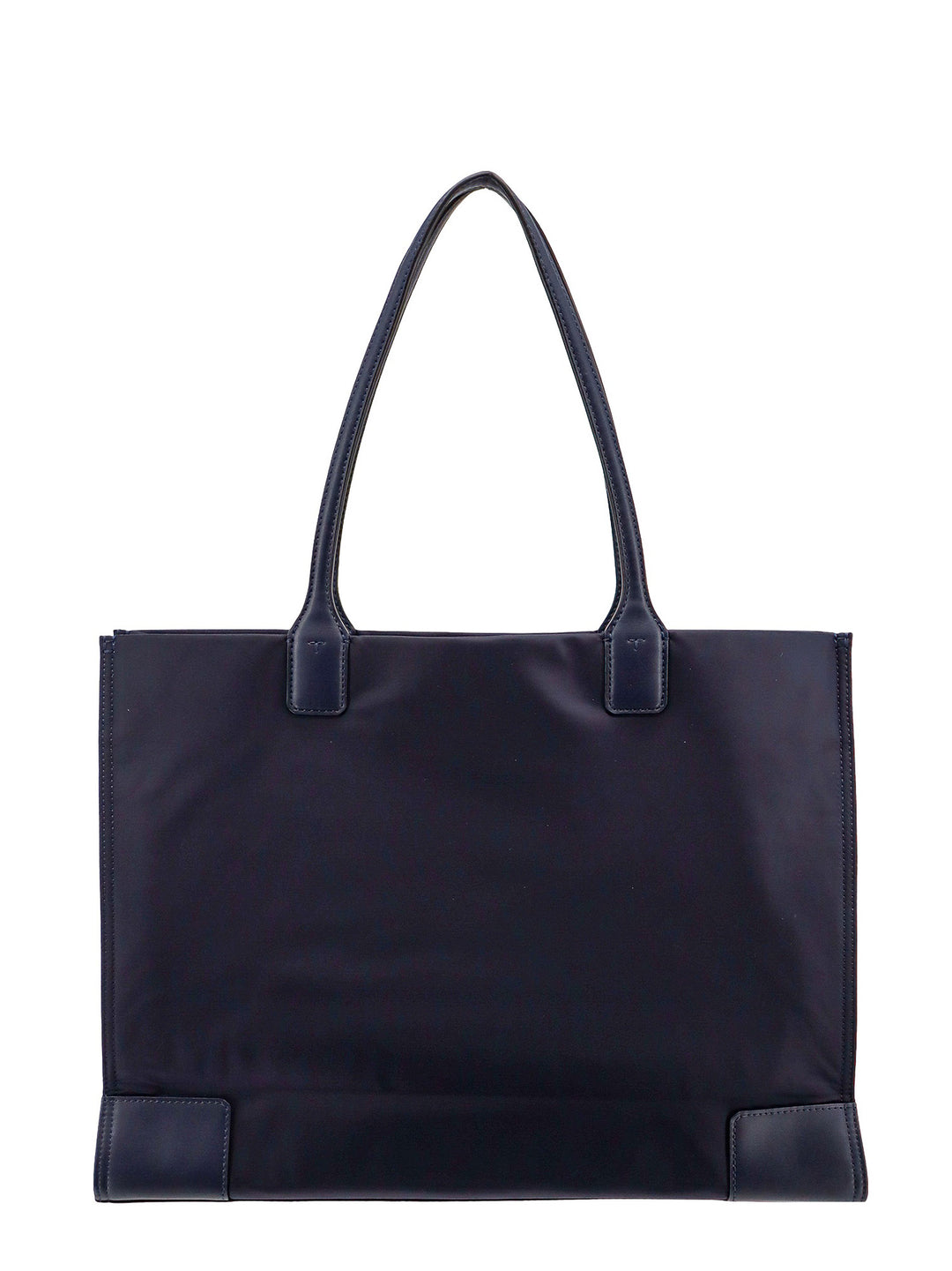 Nylon shoulder bag with frontal leather logo