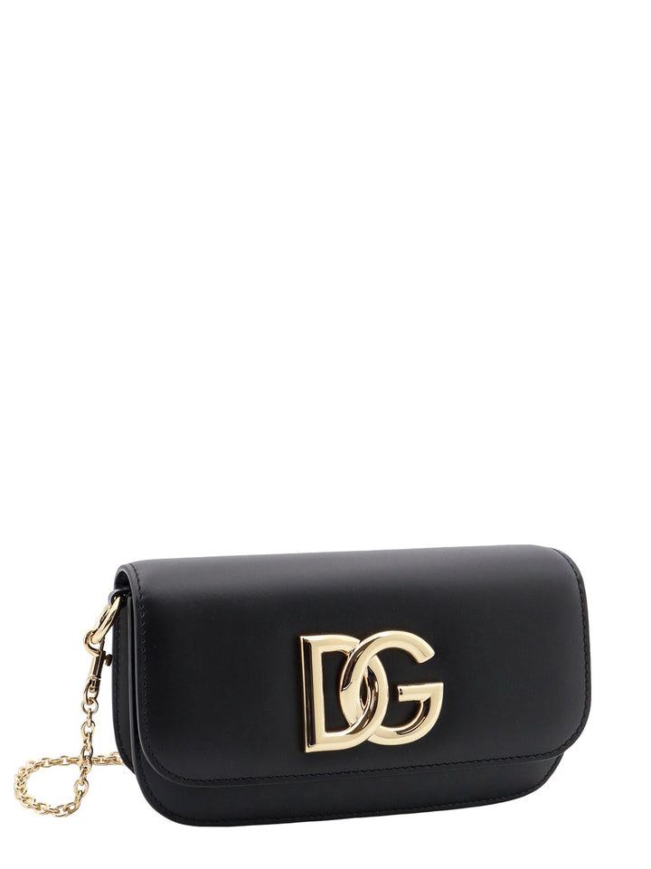 Leather shoulder bag with metal monogram