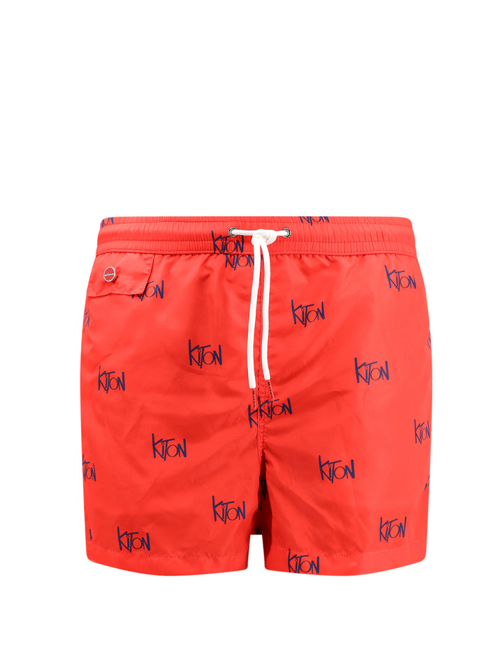 Nylon swim trunk with all-over logo