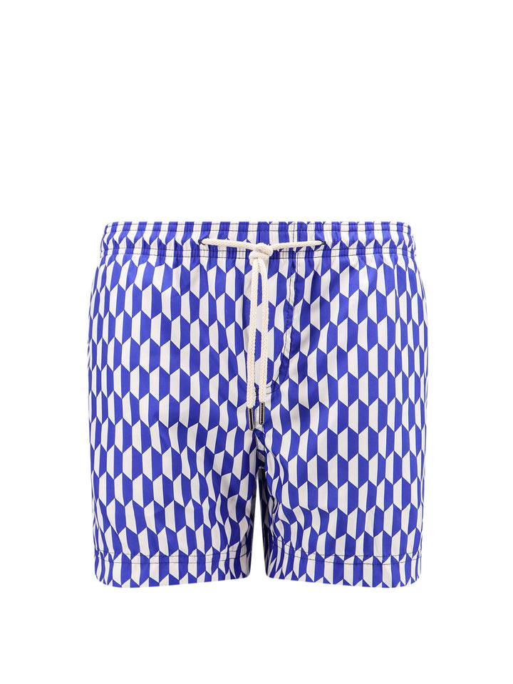 Recycled nylon swim shorts with geometric print