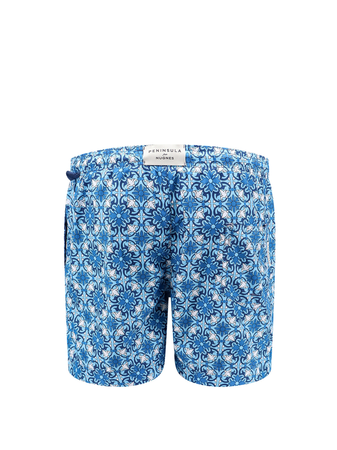 Recycled nylon swim shorts with majolica print