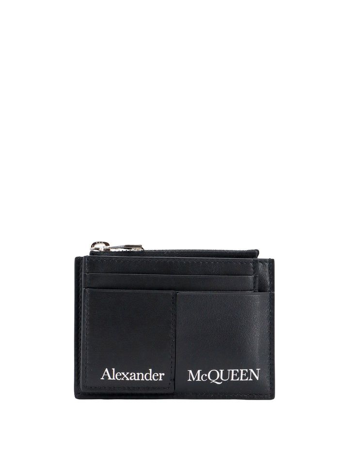 Leather card holder with logo print