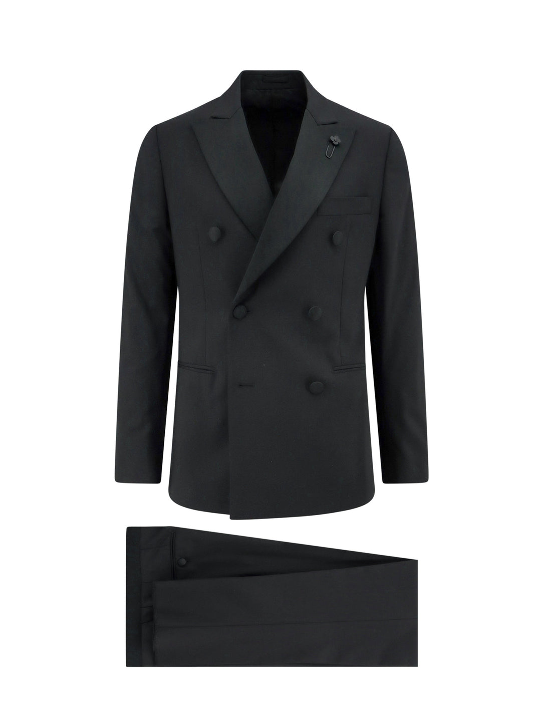 Stretch wool tuxedo with satin profiles