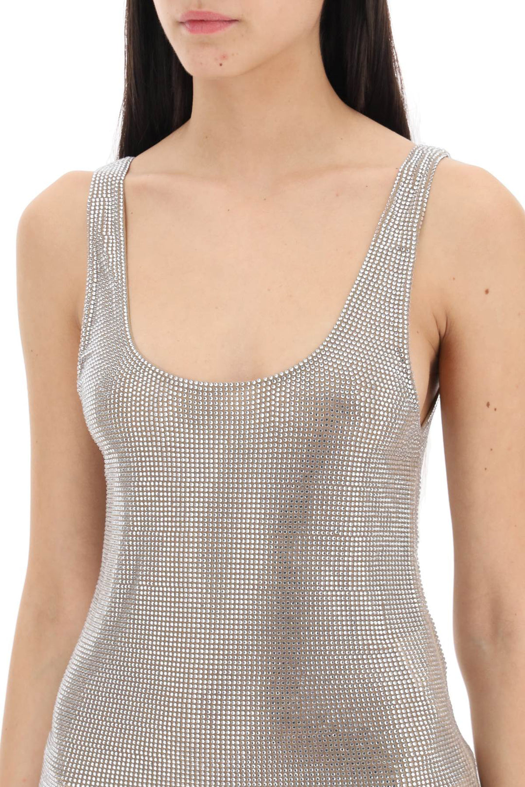 Rhinestone Mesh Tank Top - Giuseppe Di Morabito - Women