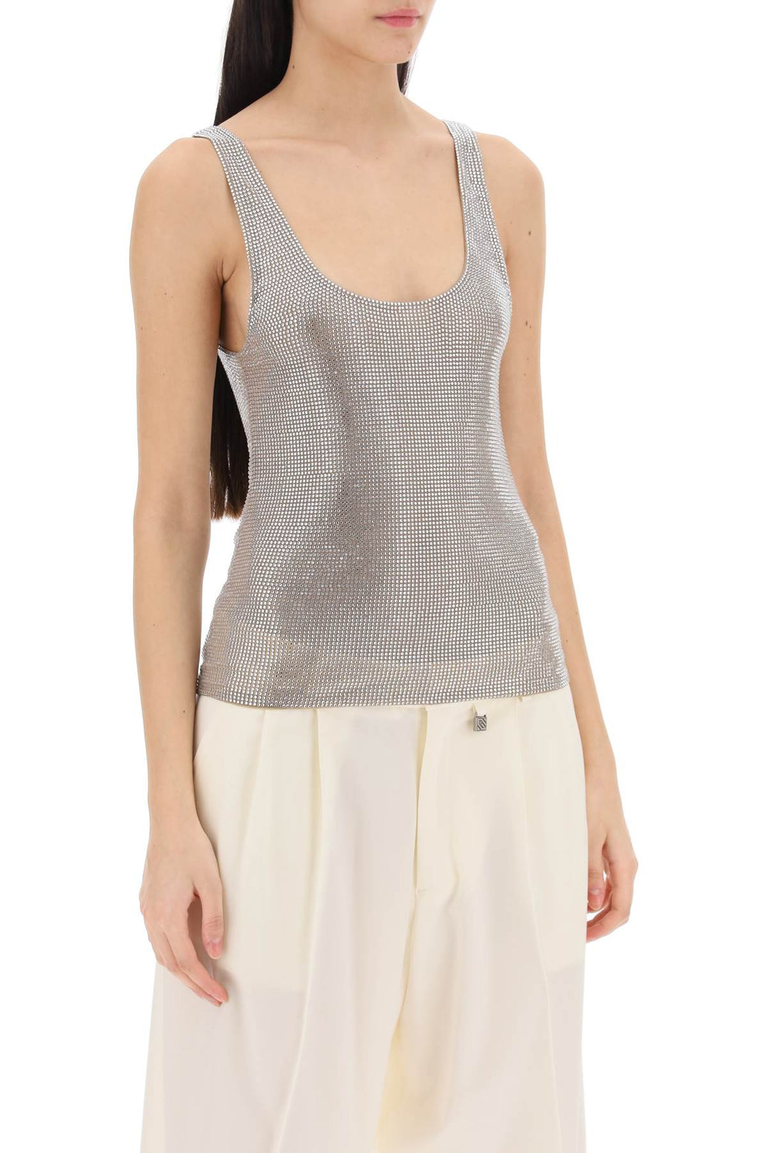 Rhinestone Mesh Tank Top - Giuseppe Di Morabito - Women