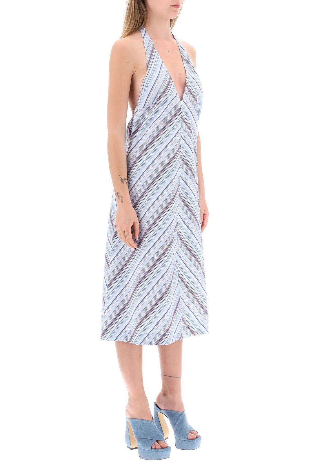 'Agnes' Striped Halterneck Midi Dress - Saks Potts - Women