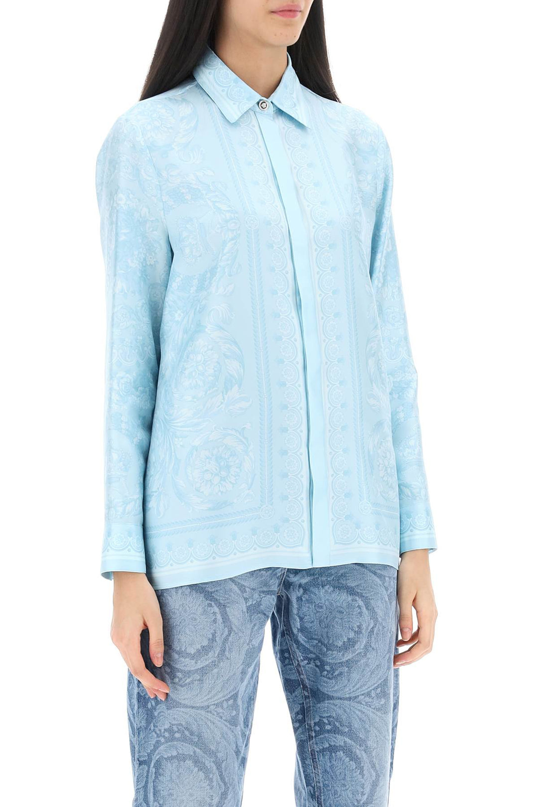 Barocco Shirt In Crepe De Chine - Versace - Women