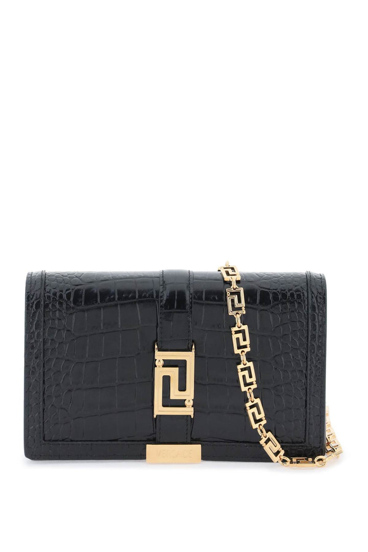 Croco Embossed Leather Greca Goddes Crossbody Bag - Versace - Women