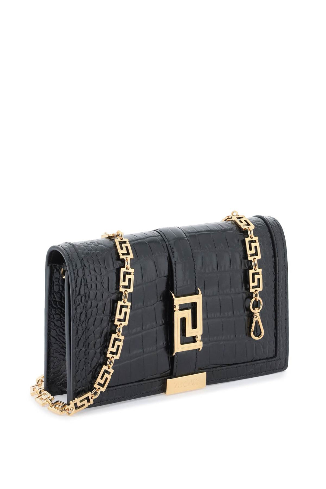 Croco Embossed Leather Greca Goddes Crossbody Bag - Versace - Women