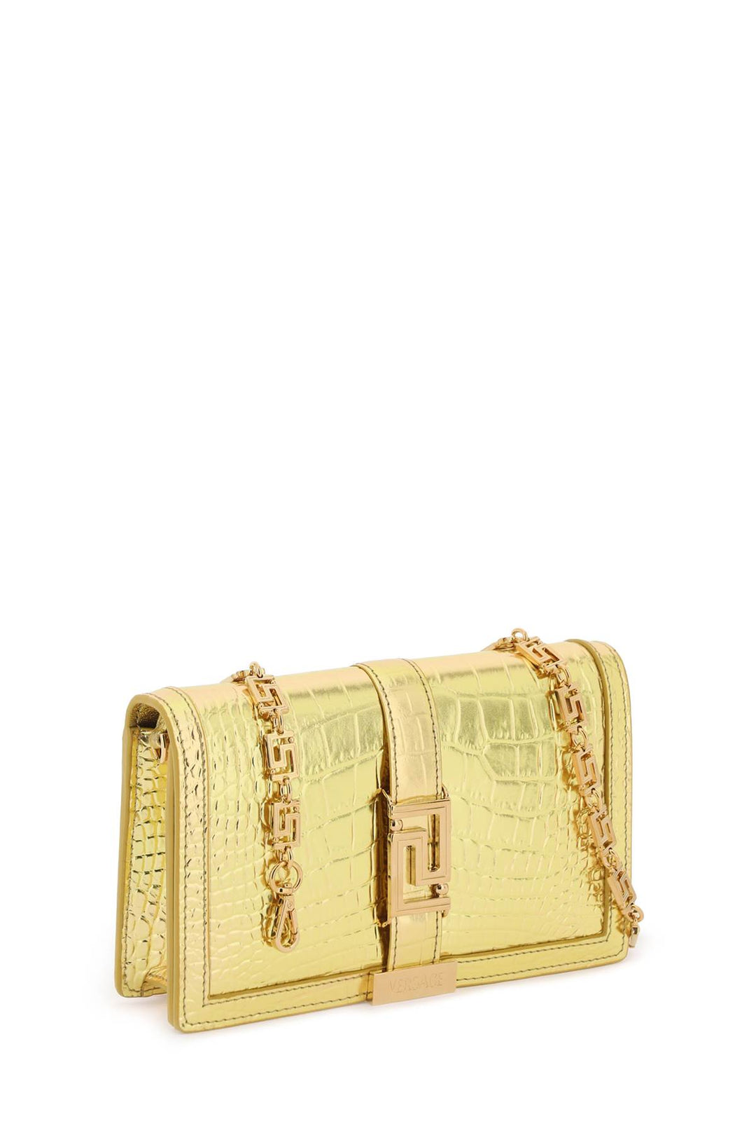 Croco Embossed Leather Greca Goddes Crossbody Bag - Versace - Women