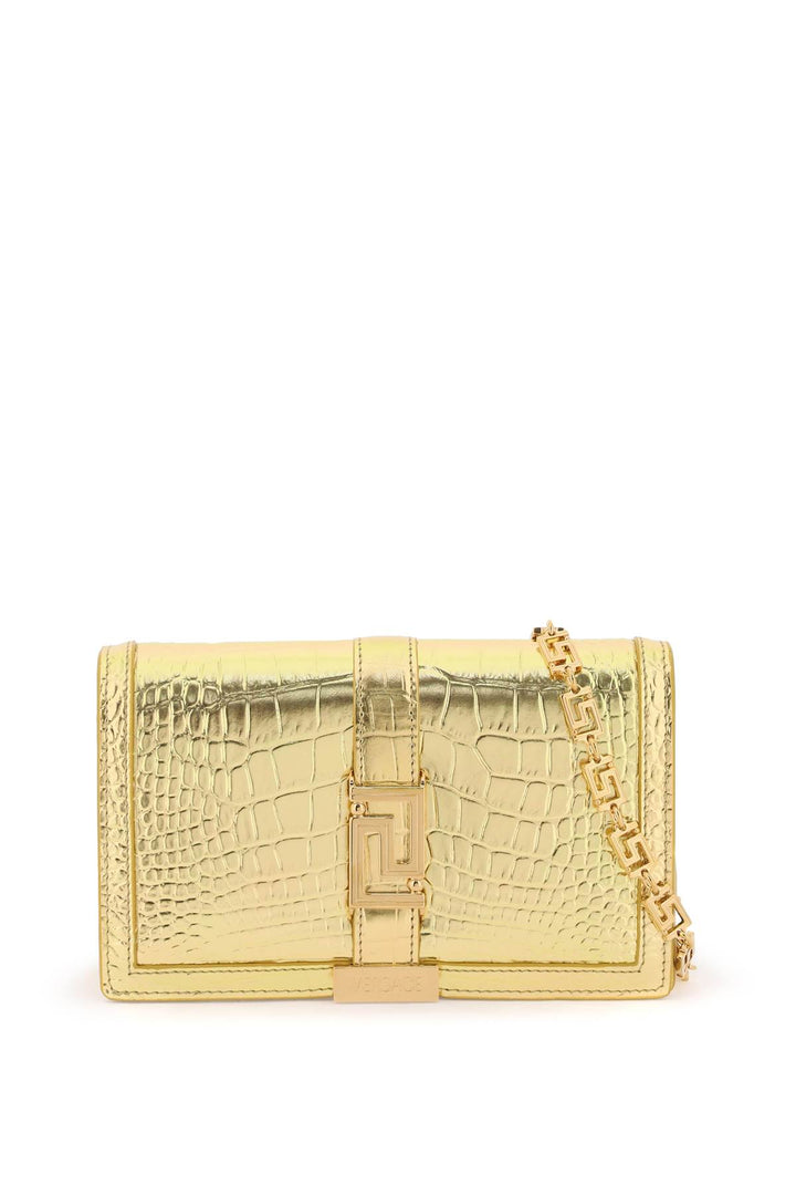 Croco Embossed Leather Greca Goddes Crossbody Bag - Versace - Women