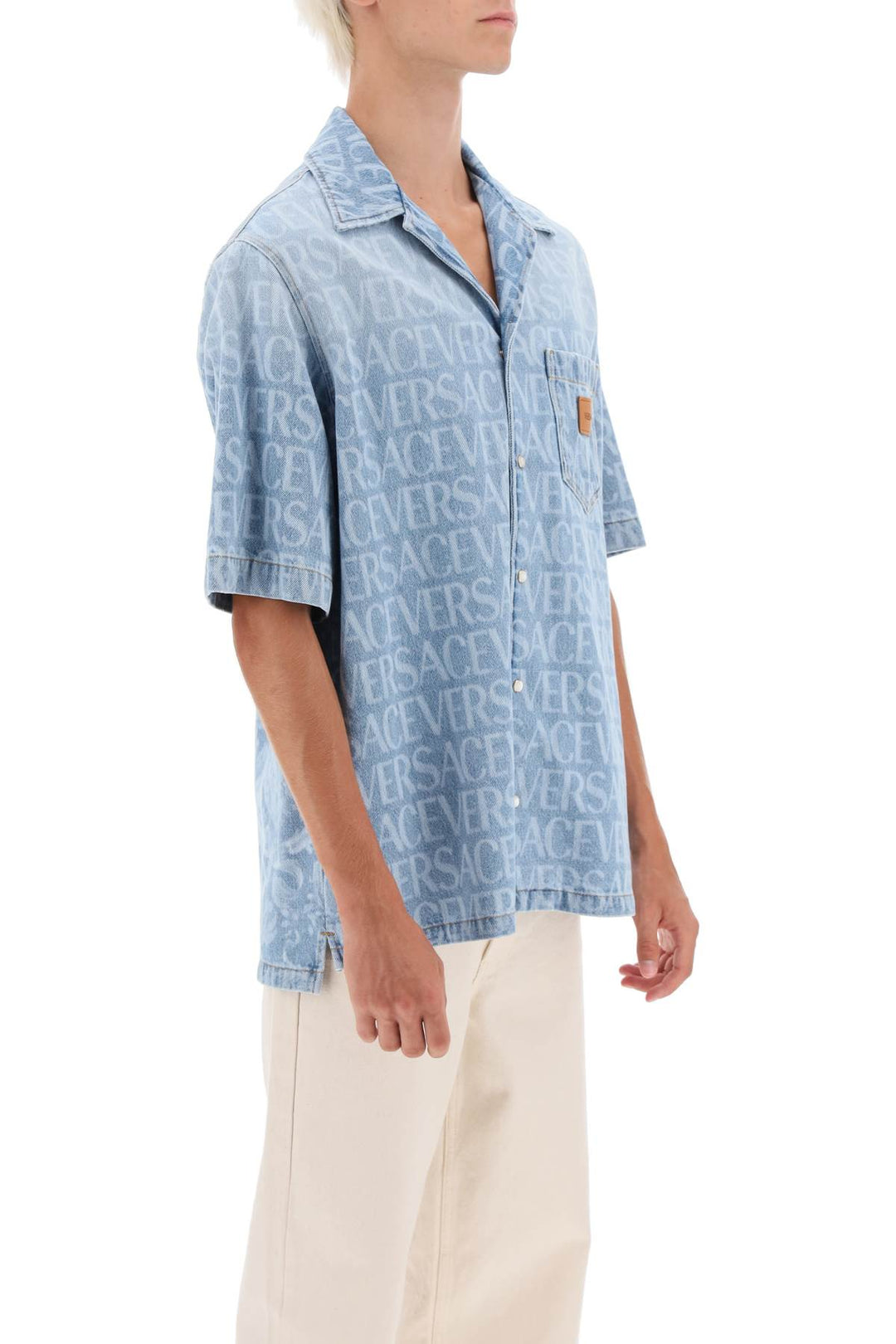 Americana Fit Short Sleeve Denim Shirt - Versace - Men