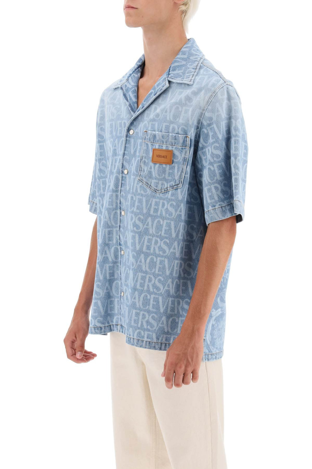 Americana Fit Short Sleeve Denim Shirt - Versace - Men