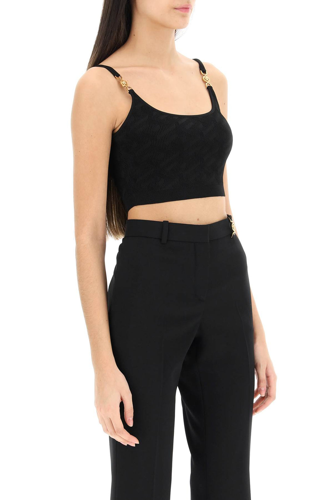 'La Greca' Knitted Cropped Top - Versace - Women