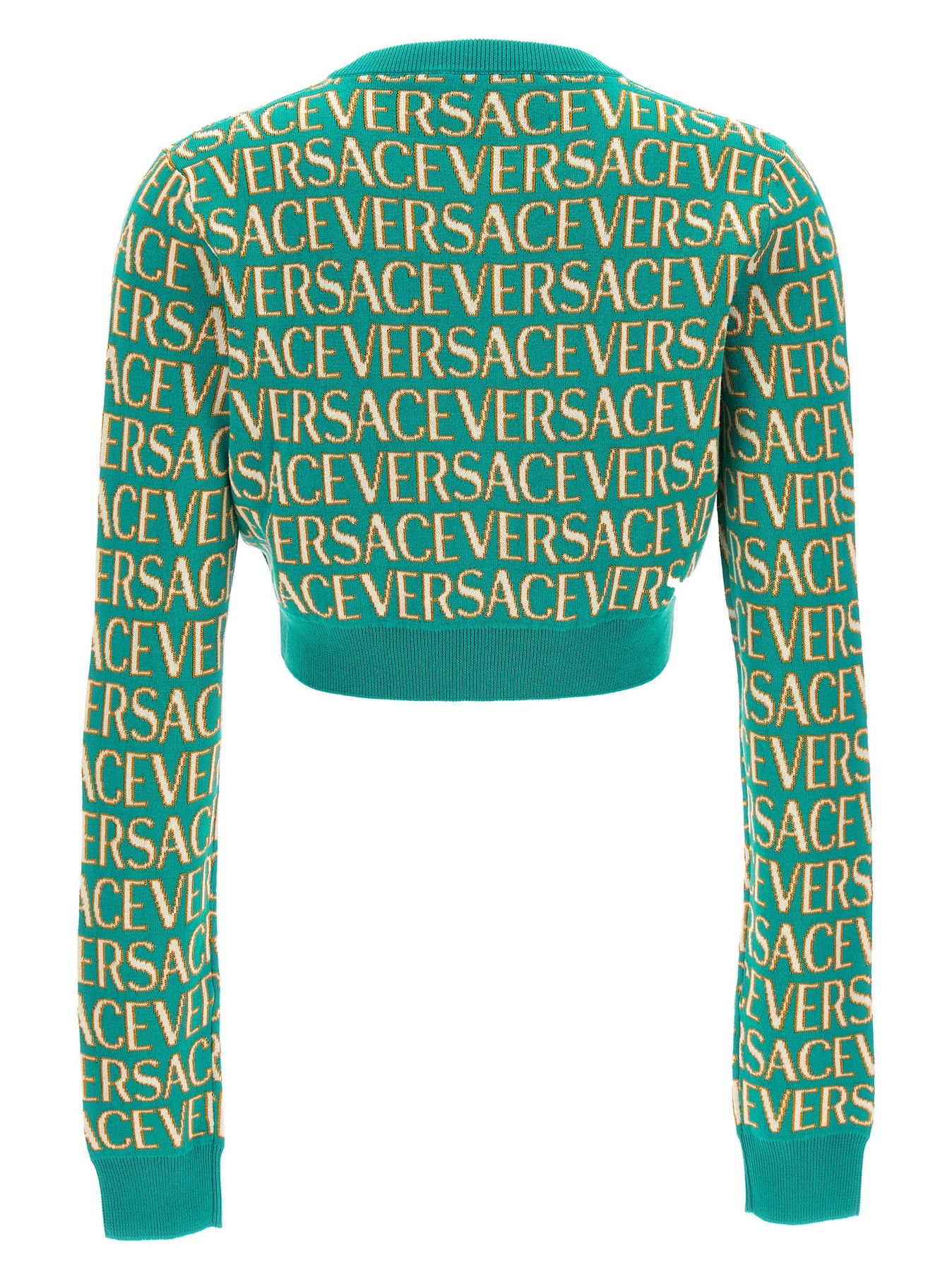 Shop Versace The Holiday All-over Logo Cardigan Sweater, Cardigans Light Blue