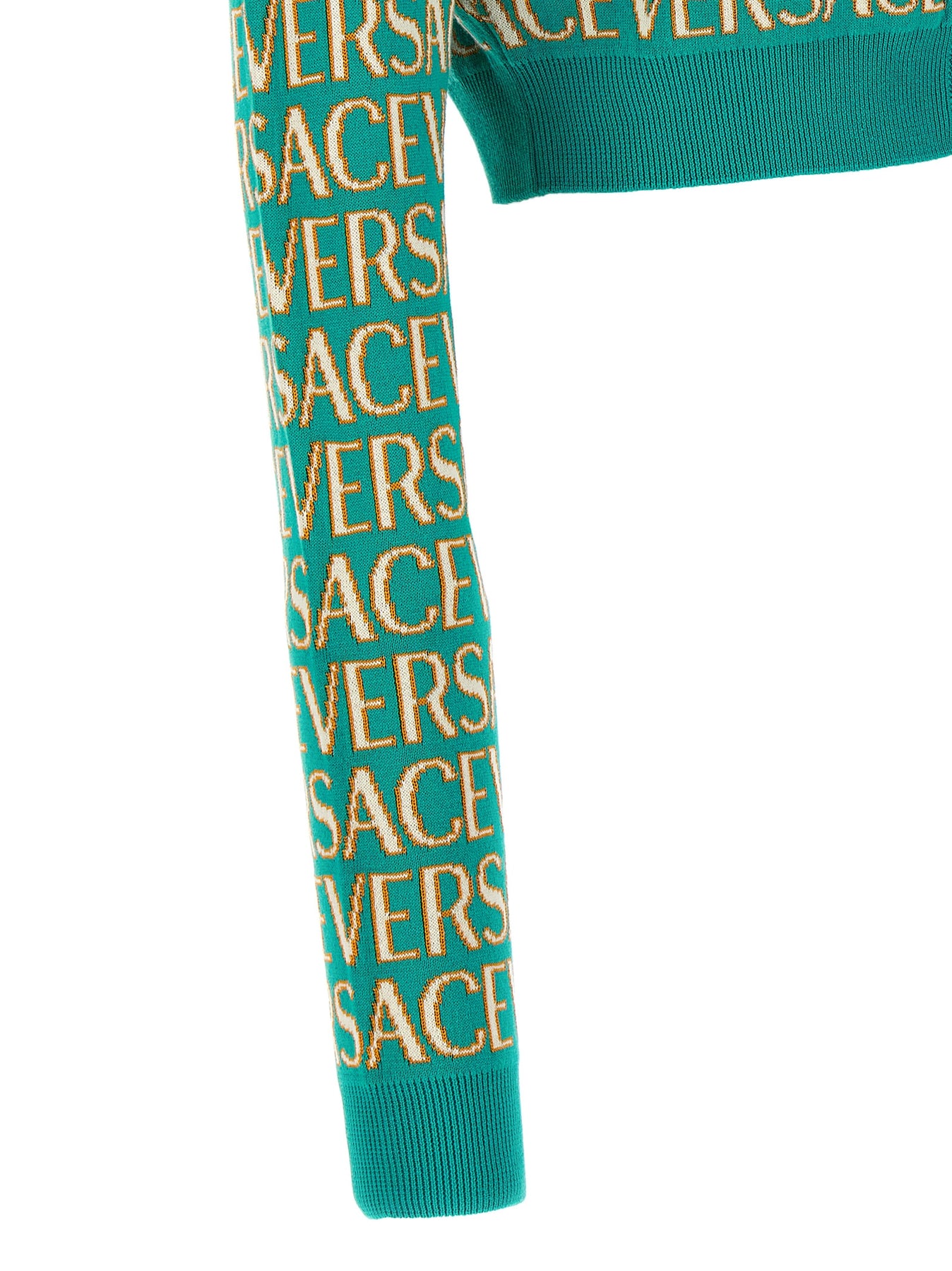 Shop Versace The Holiday All-over Logo Cardigan Sweater, Cardigans Light Blue